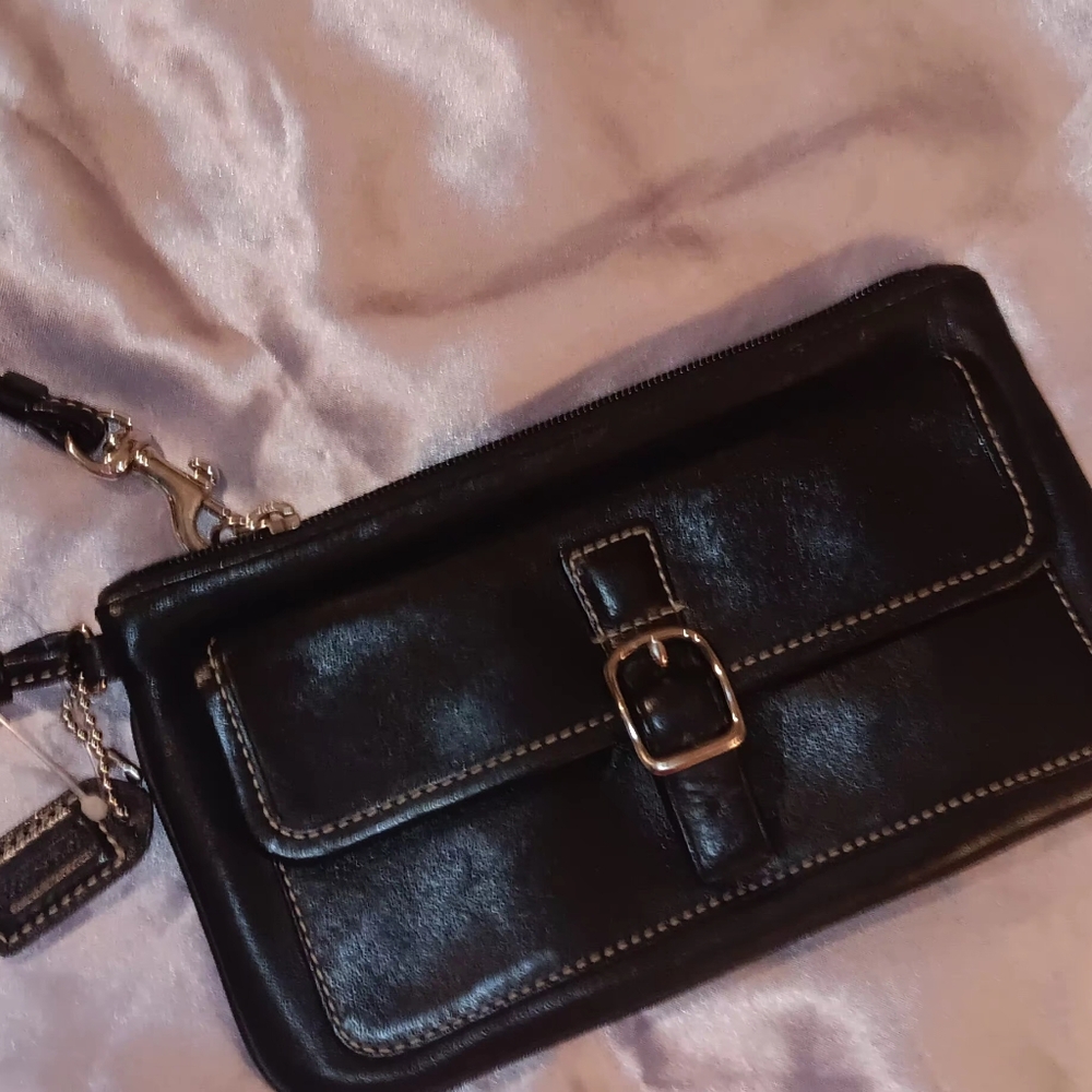 Coach Black Leather Wristlet Wallet